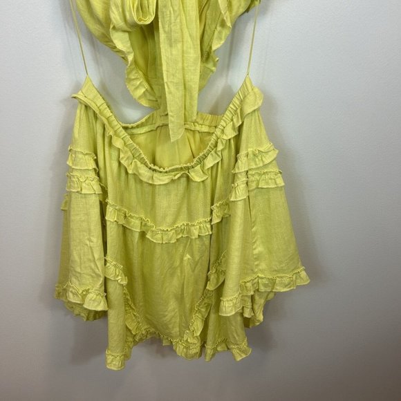 NWT Edite Mode Elegant Summer Yellow V-Neck Ruffle Cut-Out Dress Yellow Large - Picture 11 of 12